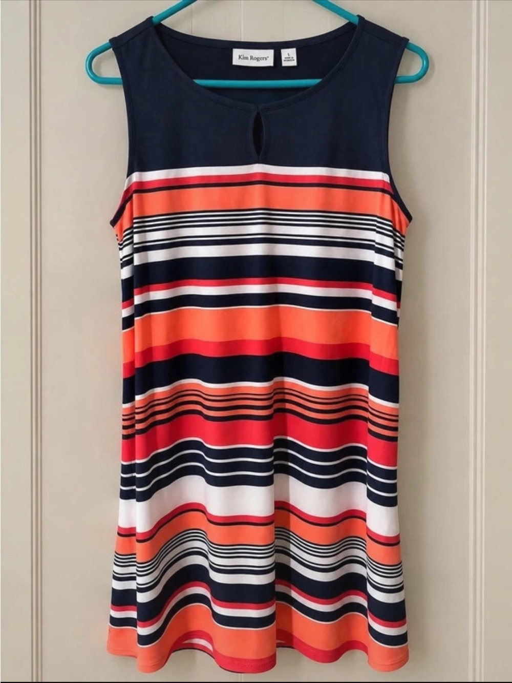 Kim Rogers Navy, Orange & White Striped Sleeveless Mini Dress